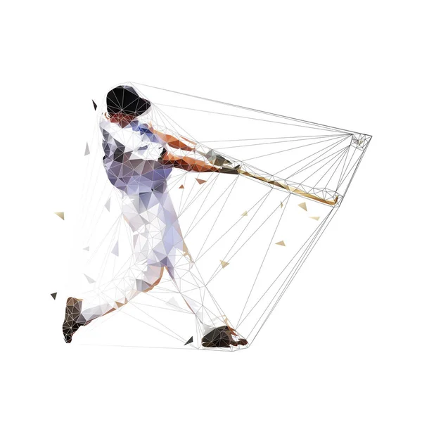 Giocatore Baseball Colpisce Palla Bassa Pastella Poligonale Isolato Illustrazione Vettoriale — Vettoriale Stock