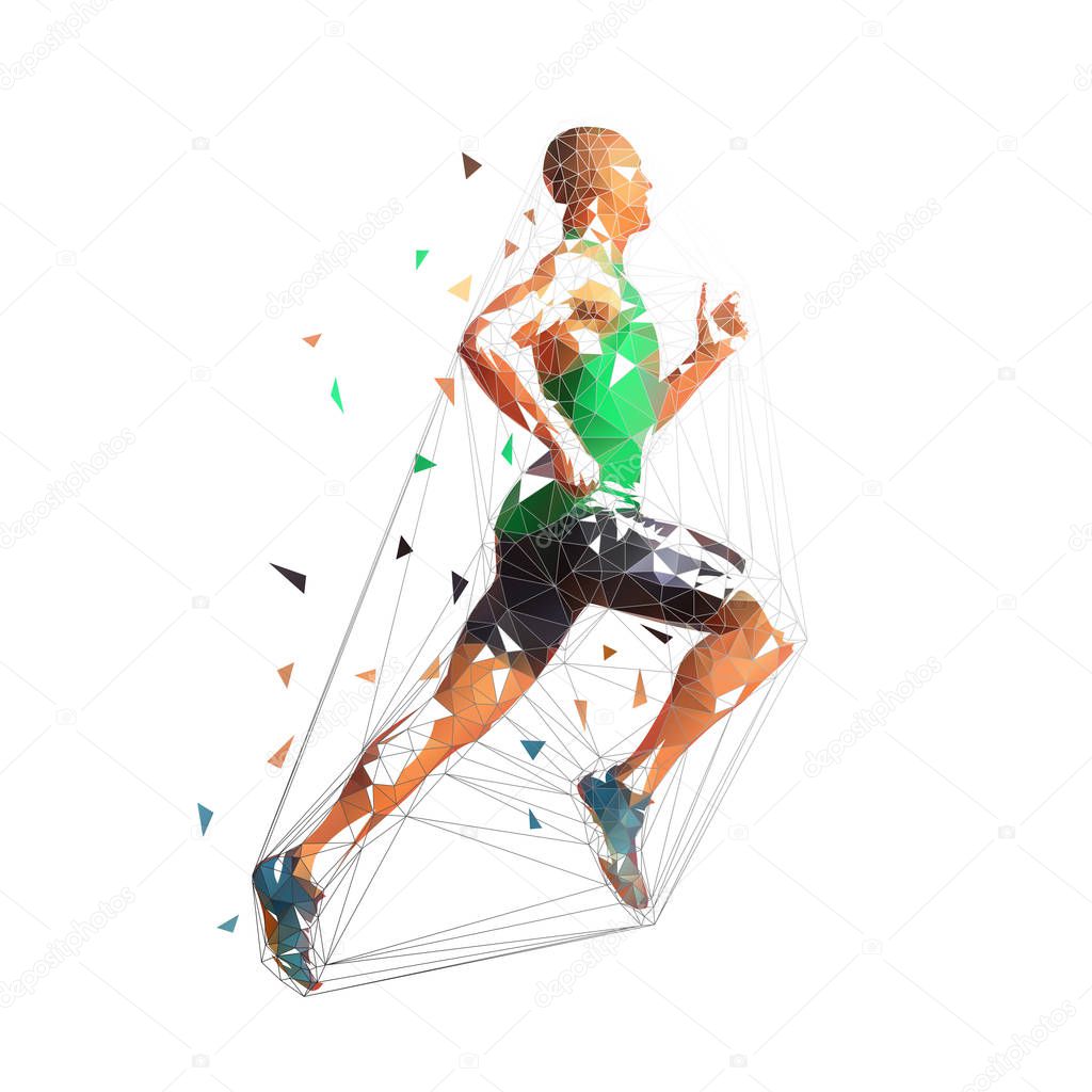 Running man, low polygonal vector illustration. Geometric runner, side view, athletics