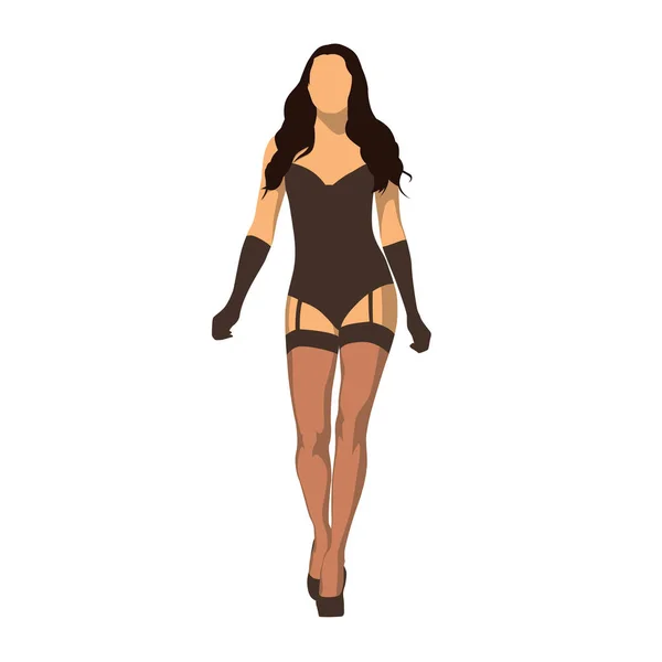 Mujer Sexy Caminando Lencería Negra Ilustración Vectorial Aislada Ropa Interior — Vector de stock