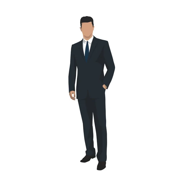 Homme Affaires Costume Sombre Debout Avec Main Dans Poche Illustration — Image vectorielle