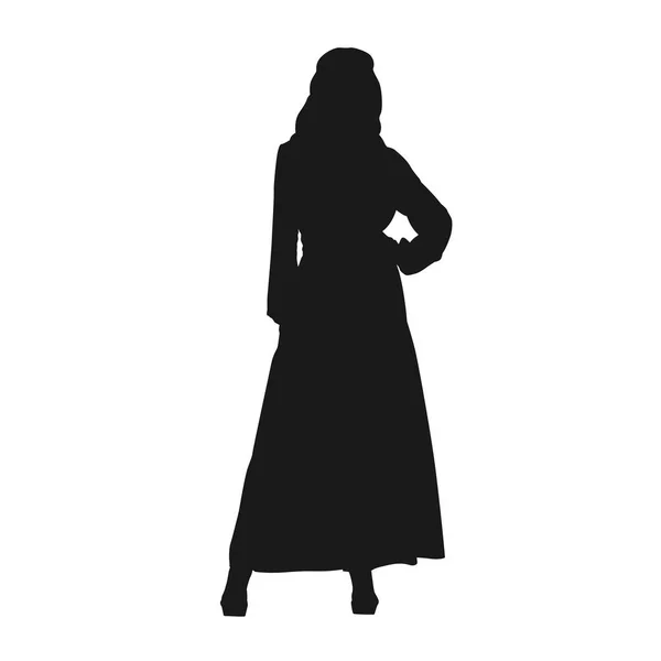 Mujer Albornoz Vestido Largo Silueta Vectorial Aislada Vista Frontal — Archivo Imágenes Vectoriales