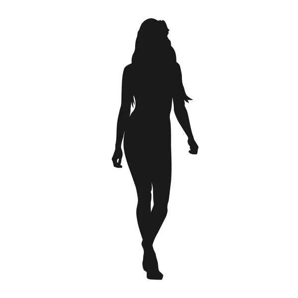 Femme Sexy Marchant Avant Silhouette Vectorielle Isolée Modèle Mode Défilé — Image vectorielle