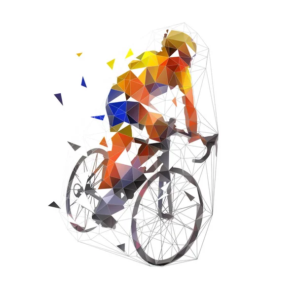 Ciclismo Baixo Ciclista Estrada Poligonal Sua Bicicleta Ilustração Vetorial Geométrica — Vetor de Stock