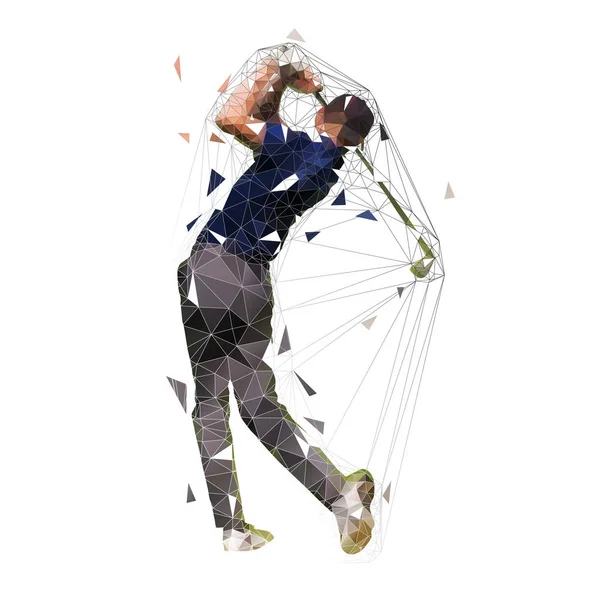 Giocatore di golf, basso vettore poligonale golfista isolato illustrazione . — Vettoriale Stock