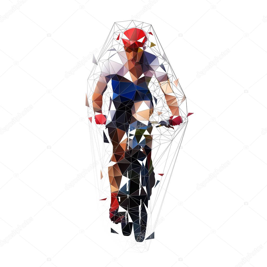 Mountain cycling, low polygonal  mtb biker, isolated geometric v
