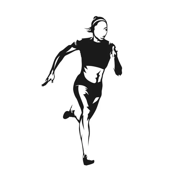 Running woman, isolated vector silhouette. Ink drawing. Run, hea — Stock Vector