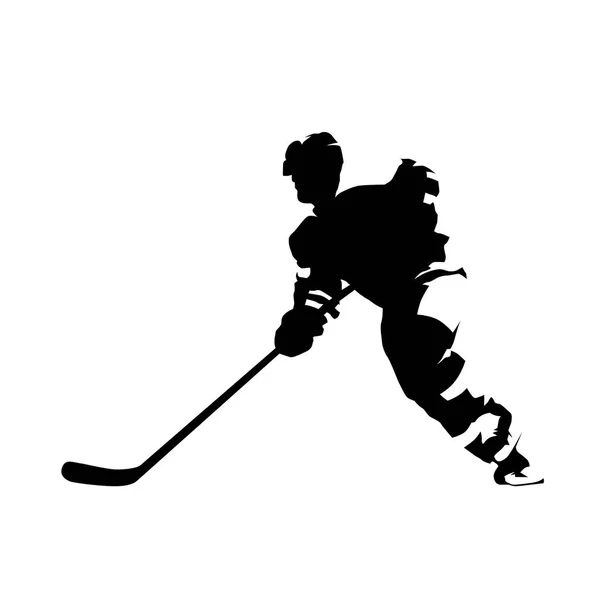 Giocatore di hockey pattinaggio con disco, silhouette vettoriale isolato. Ghiaccio — Vettoriale Stock
