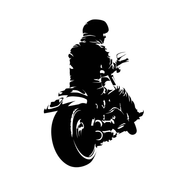 Biker sitting on chopper motorcycle. Rear view. Isolated ink dra — Stock Vector