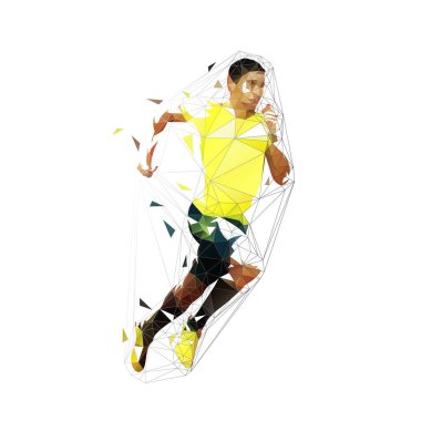 Çalışan adam, düşük Çokgen geometrik Runner illüstrasyon. Yan v