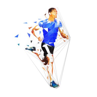 Çalıştırın. Adam Sprint, poligonal geometrik şekil düşük. Vektör