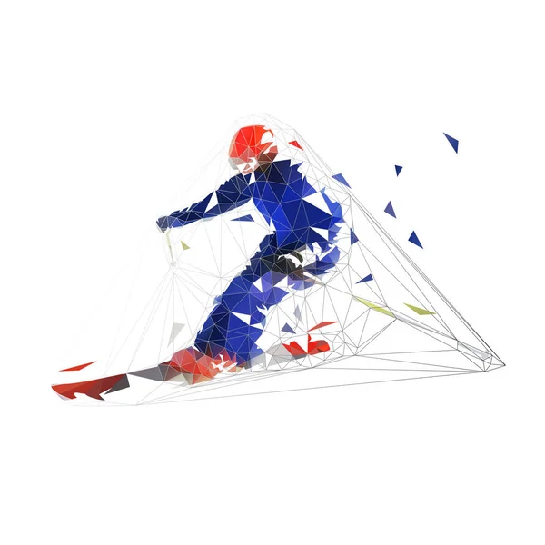 Skier, low polygonal geometric isolated vector illustration. Dow — Stock Vector