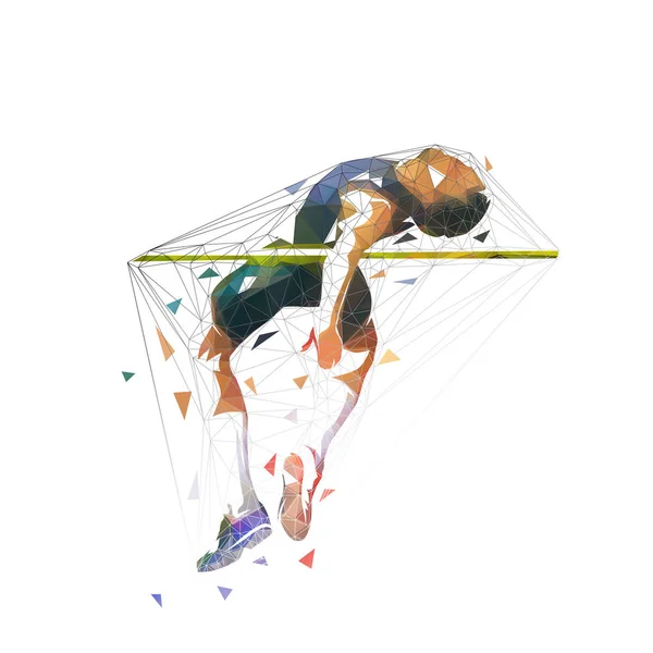 Atlet lompat tinggi, ilustrasi vektor geometris poli rendah. Ahtle - Stok Vektor