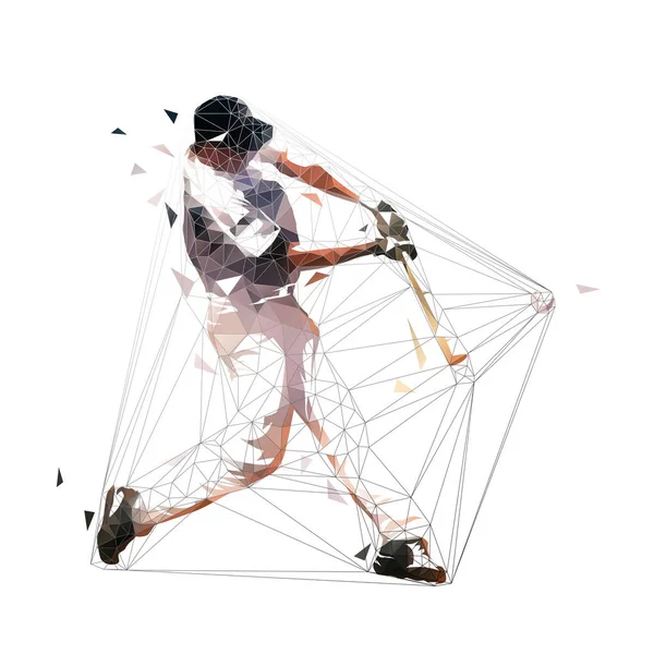 Baseball játékos lengő denevér, alacsony poligális tésztát, izolálja — Stock Vector