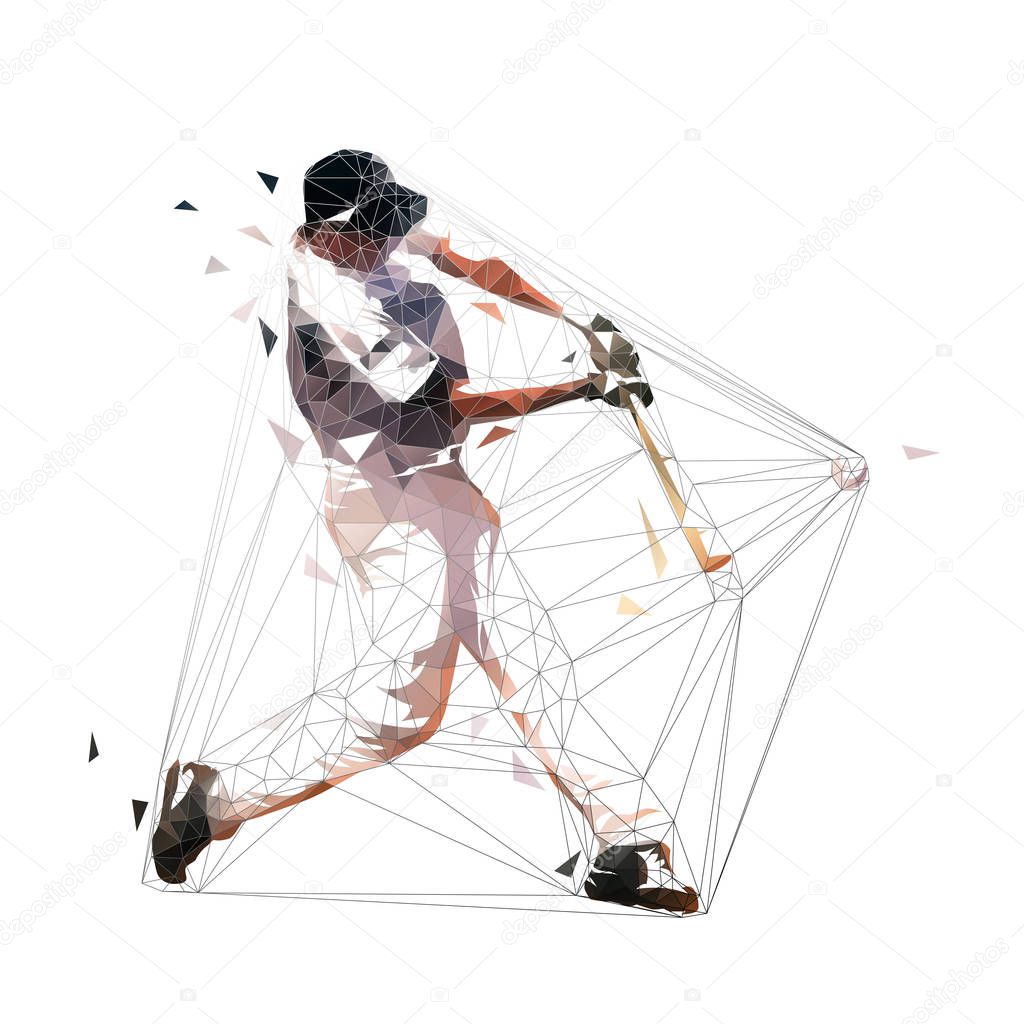 Baseball player swinging with bat, low polygonal batter, isolate