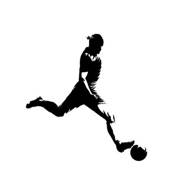 Futbolcu topa tekme, izole vektör silueti. Futbol
