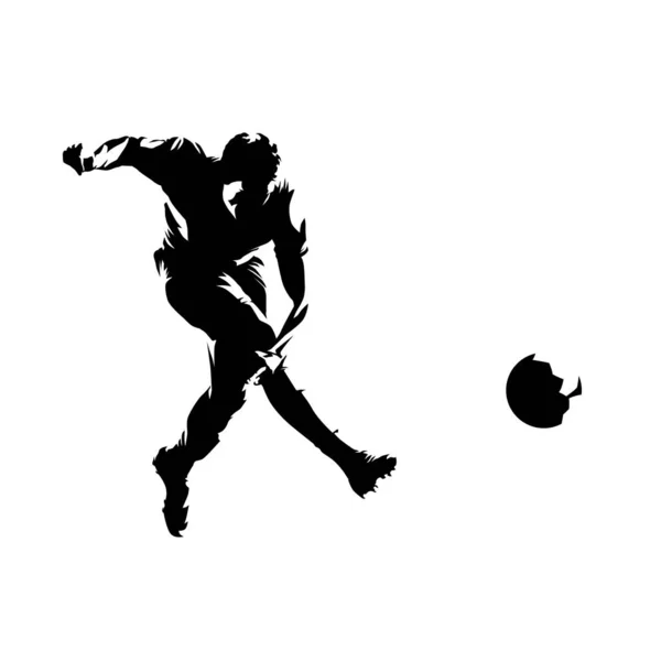 Футболіст штовхає м'яч, ізольований векторний силует. Футбол — стоковий вектор