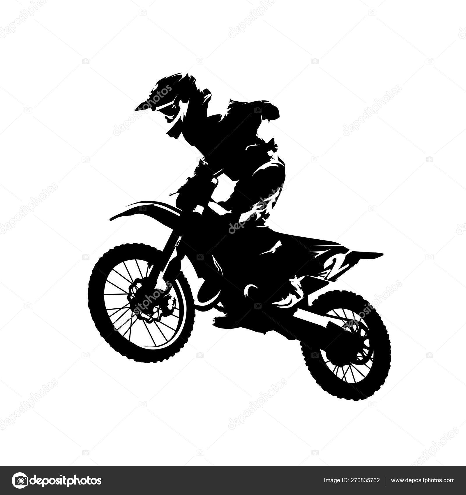 Black silhouettes Motocross rider on a motorcycle. Vector