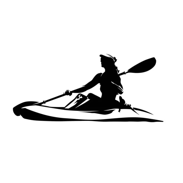 Vrouw op kano, geïsoleerde vectorinkttekening. Abstracte vector sil — Stockvector