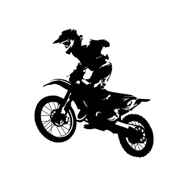 Мотокросс, велогонщик на мотоцикле, изолированный векторный силуэт — стоковый вектор