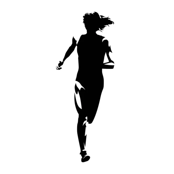 Running woman, front view abstract isolated vector silhouette. R — Stock Vector