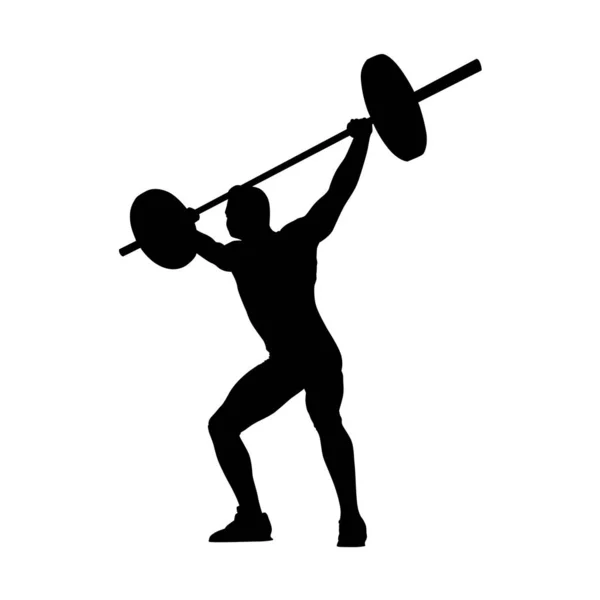 Gewichtheben. Gewichtheber hebt große Langhantel, isolierter Vektor — Stockvektor