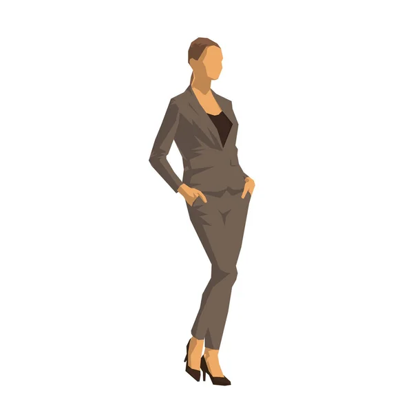 Mujer de negocios de pie en vestido formal, vecto geométrico aislado — Vector de stock