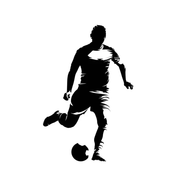 Joueur de foot au ballon, silhouette vectorielle isolée. Football — Image vectorielle