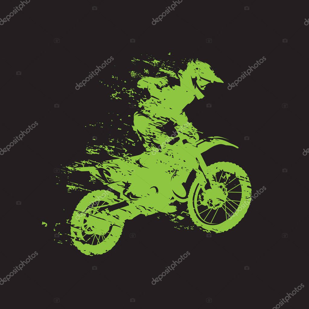 Motocross race, rider on motorbike, isolated vector illustration