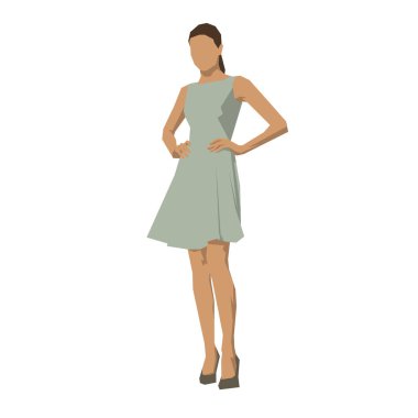 Yaz elbiseli genç kadın, geometrik düz tasarım vektör illüstrasyon