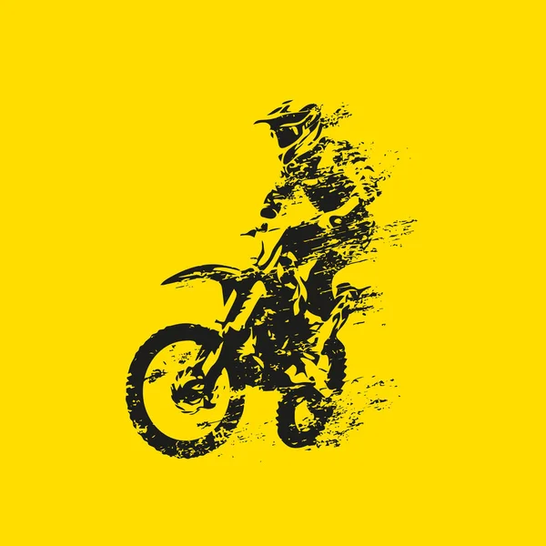 Motocross rider on his bike, abstract grunge vector silhouette — Stock Vector