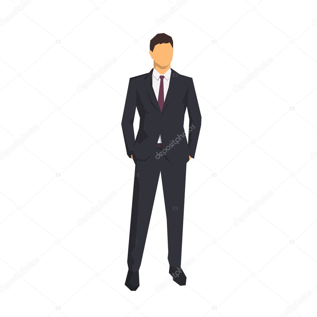 Businessman standing with hands in pockets. Abstract geometric v