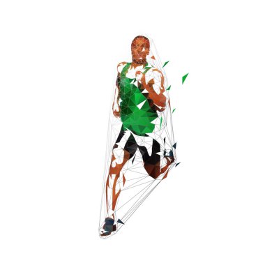 Koşan adam, düşük poligonal vektör illüstrasyonu. Soyut geometr