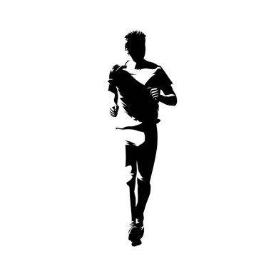 Runner, ön görünüm izole vektör mürekkep çizim, maraton koşucu soyut siluet