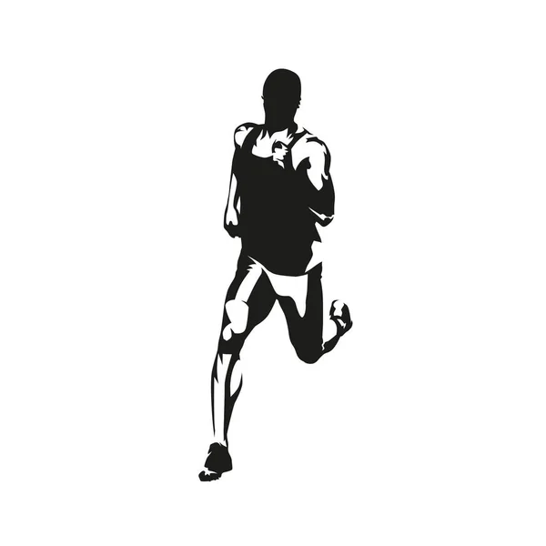 Runner, disegno a inchiostro vettoriale isolato vista frontale, silhoue astratta — Vettoriale Stock