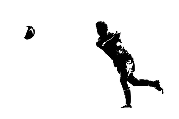 Joueur Rugby Passant Balle Dessin Encre Silhouette Isolée Abstraite — Image vectorielle