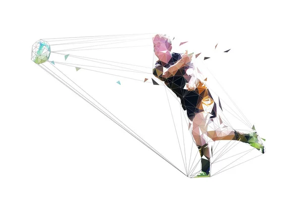 Jogador de rugby passando bola, baixo vetor geométrico poligonal illust — Vetor de Stock