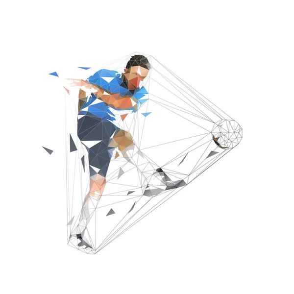 Joueur Football Bottant Ballon Marqueur Illustration Vectorielle Géométrique Abstraite Basse — Image vectorielle