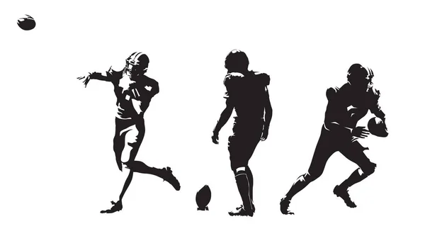 American football players, group of football players. Set of ink — Stock Vector