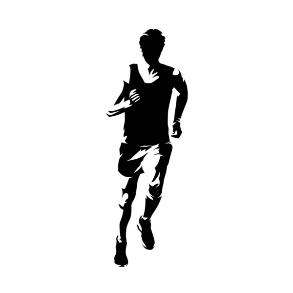 跑步者 前视图隔离矢量墨水绘制 马拉松运动员的抽象剪影 — 图库矢量图片