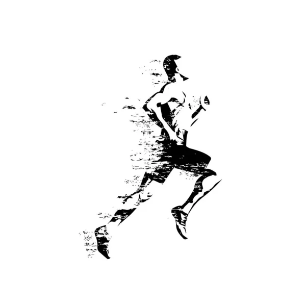 Running Man Isolated Vector Silhouette Grungy Style Run — Stock Vector