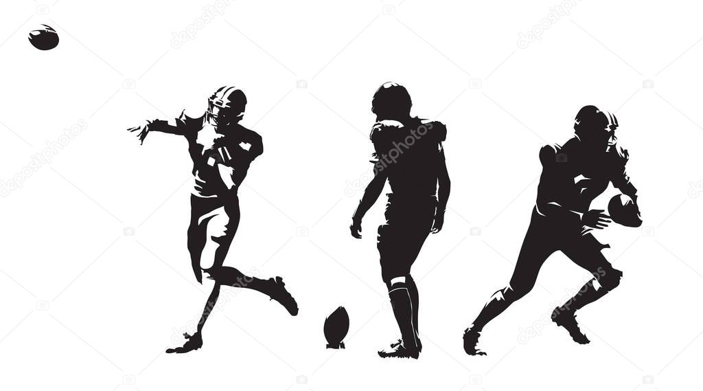 American football players, group of football players. Set of ink