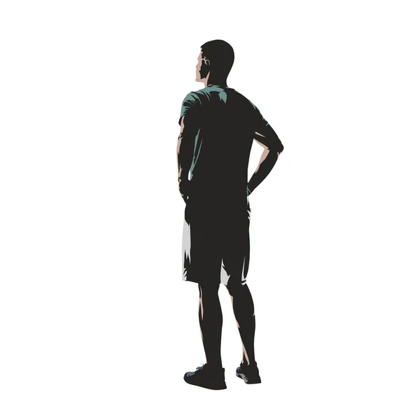 Junger Mann in T-Shirt und kurzer Hose mit den Händen auf dem Kopf — Stockvektor