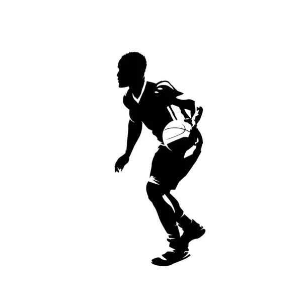 Basketball player running with ball, dribbling. Isolated vector — Stock Vector