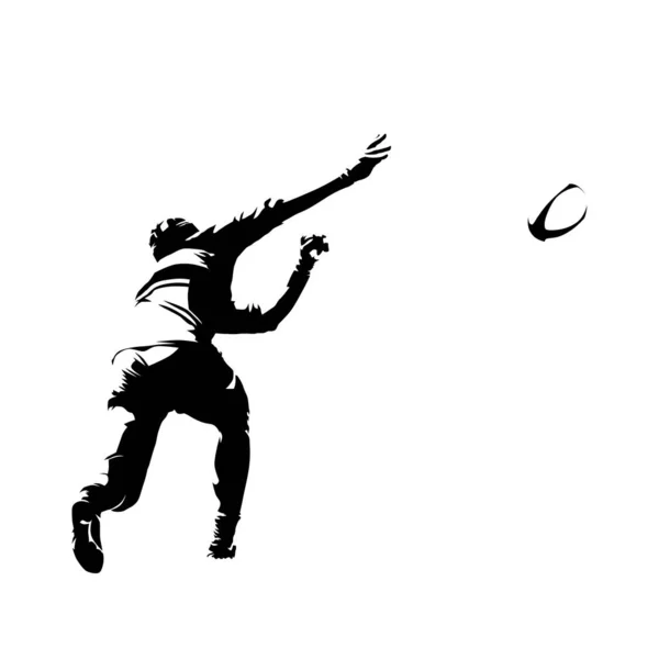 Jugador de rugby lanzando pelota, estilo cómico, dibujo de tinta. Resumen i — Vector de stock