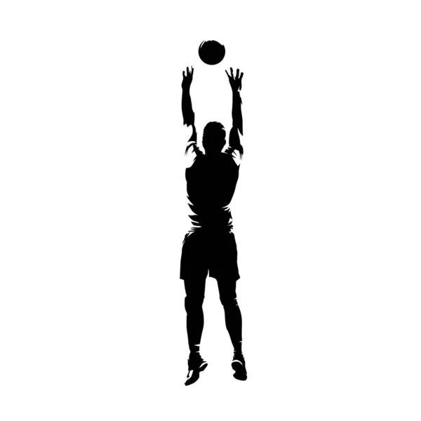 Volleyballspieler am Ball, isolierte Vektorsilhouette, — Stockvektor