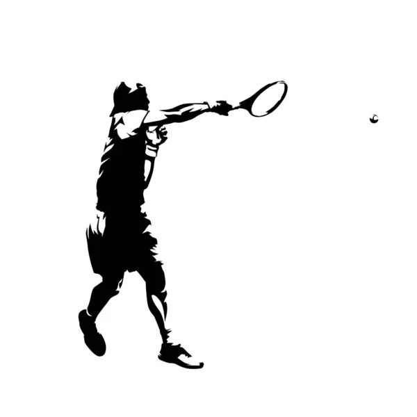 Giocatore di tennis colpito al dritto, silhouette vettoriale isolata. Fumetto i — Vettoriale Stock