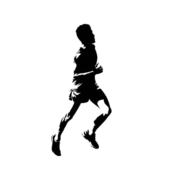 Running teenager, active people vector silhouette. Comic ink dra — Stock Vector