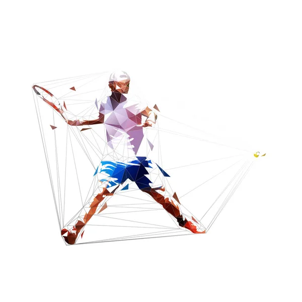 Joueur de tennis coup droit, illus vecteur polygonal faible isolé — Image vectorielle