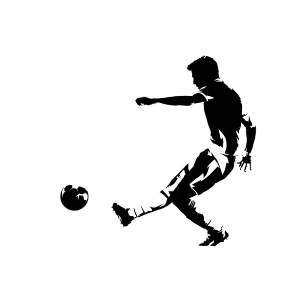 Футболист пинает мяч и забивает гол, абстрактный чернильный рисунок — стоковый вектор