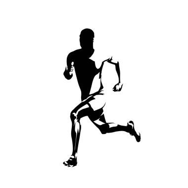 Koşan adam, izole vektör mürekte çizimi. Koşu atleti